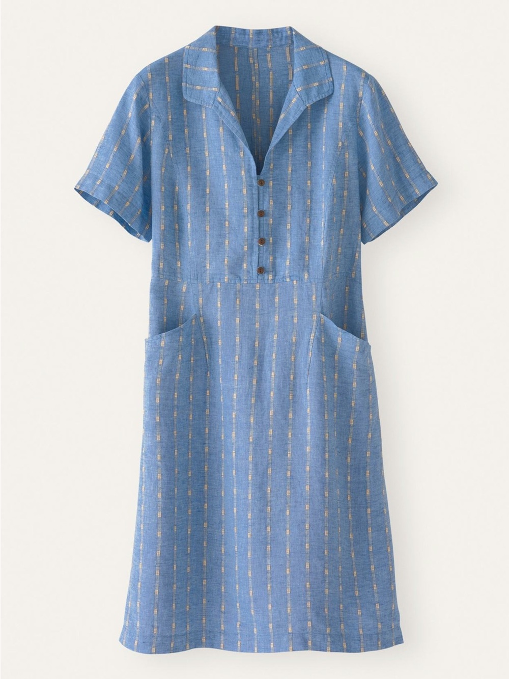 Poetry Striped Dress Délavé Linen & Cotton Blue Shirt with Yellow Stripe Detail